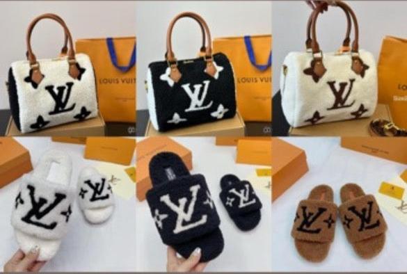 LV TEDDY SLIPPERS AND PURSE