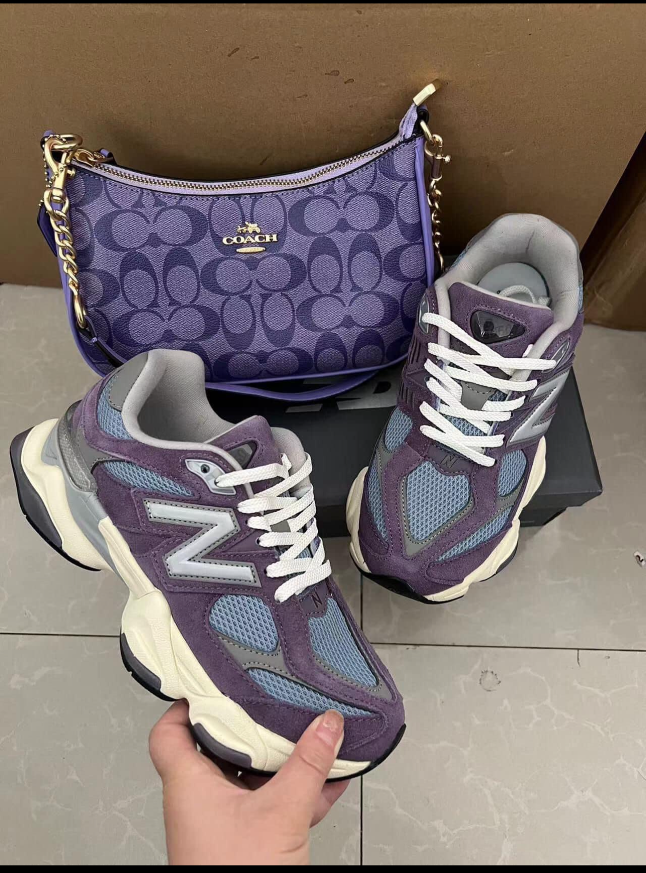 Purple NB Shoes w Coach Purse Set